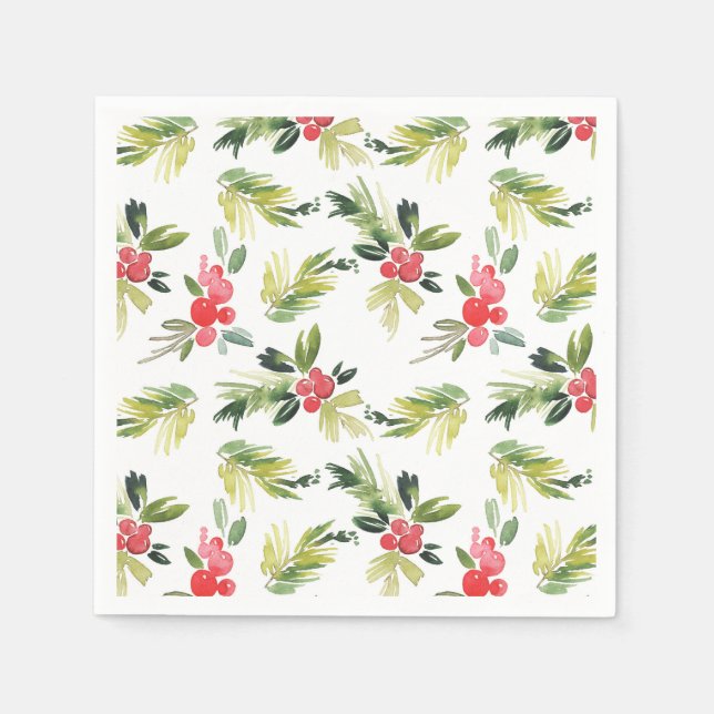 Guardanapo De Papel Festive Watercolor Holly Patterno Natal (Frente)