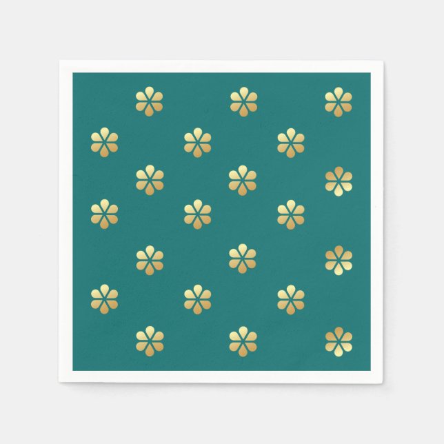 Guardanapo De Papel Festivo Moderno Teal e Dourado Natal Daisy (Frente)
