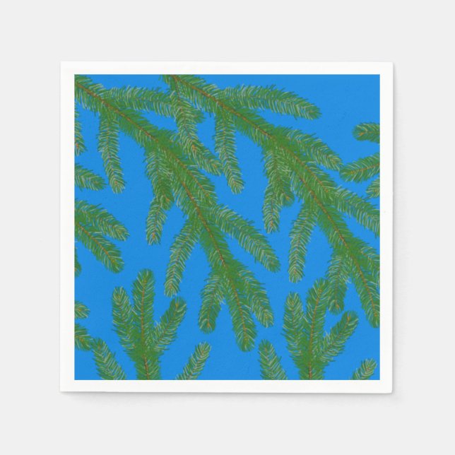 Guardanapo De Papel Festivos de abetos verdes e galhos azuis (Frente)