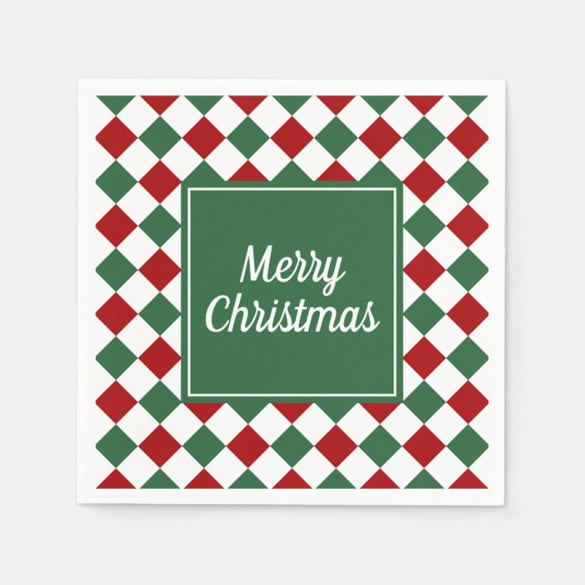 Guardanapo De Papel Festivos Green Checam Feliz Natal (Frente)
