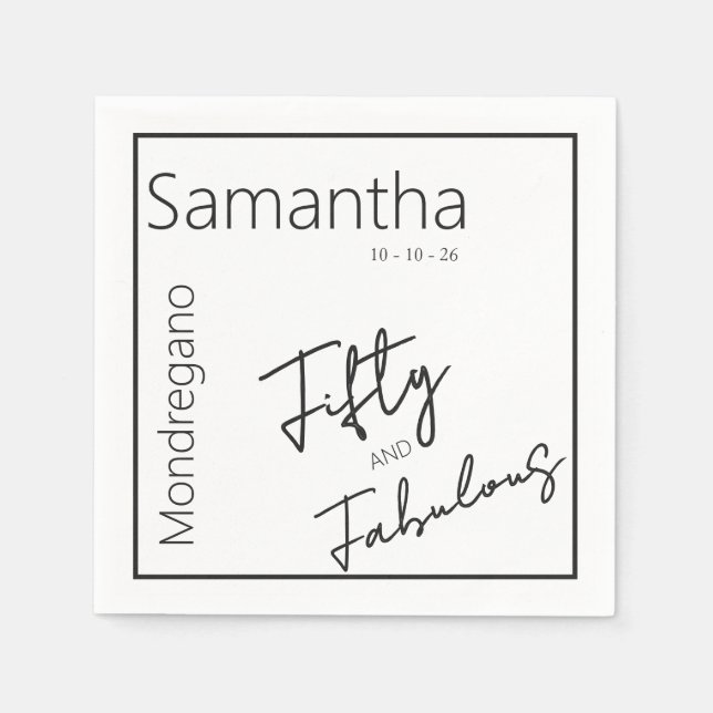 Guardanapo De Papel Fifty and Fabulous Black White 50th Birthday (Frente)