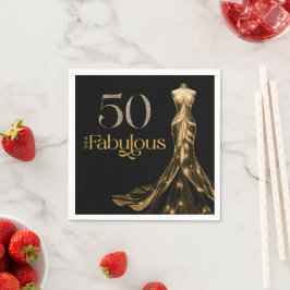 Guardanapo De Papel Fifty and Fabulous Gold Dress Black 50th Birthday