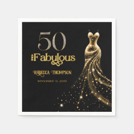Guardanapo De Papel Fifty and Fabulous Gold Dress Black 50th Birthday