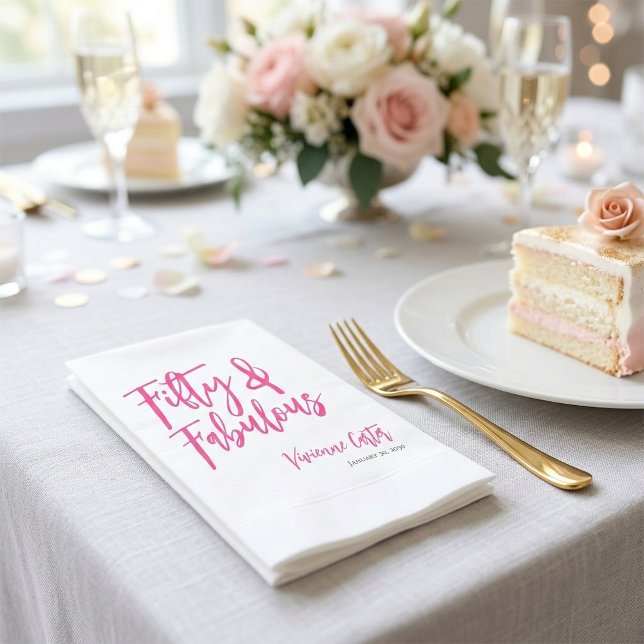 Guardanapo De Papel Fifty and Fabulous Name Date 50th Birthday Party (Fifty and Fabulous Name Date 50th Birthday Paper Napkin)
