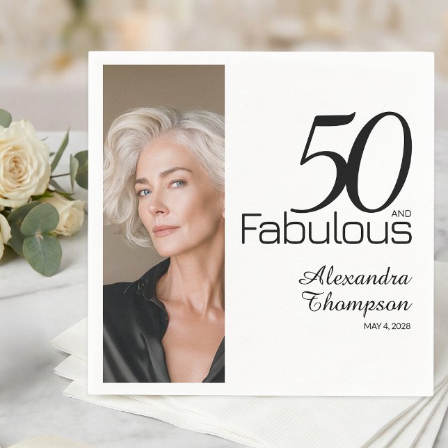 Guardanapo De Papel Fifty and Fabulous Name Date 50th Photo Party (Criador carregado)