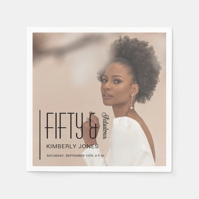 Guardanapo De Papel Fifty and Fabulous Photo 50th Birthday Party (Frente)