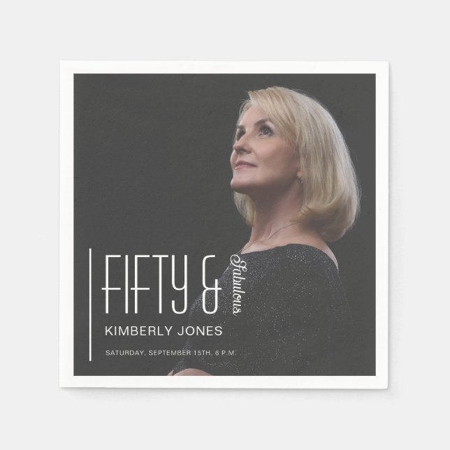 Guardanapo De Papel Fifty and Fabulous Photo 50th Birthday Party (Frente)