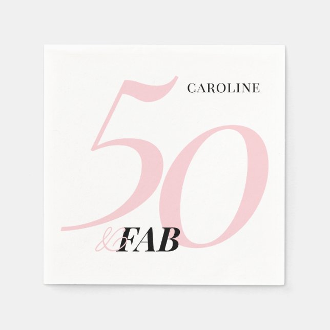 Guardanapo De Papel Fifty and Fabulous Pink Bold Birthday (Frente)