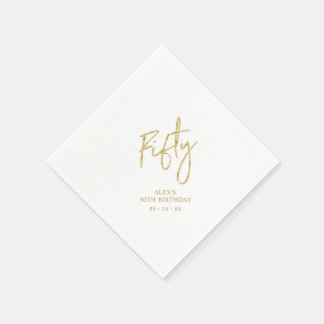 Guardanapo De Papel Fifty Gold Lettering 50th birthday Paper Plates