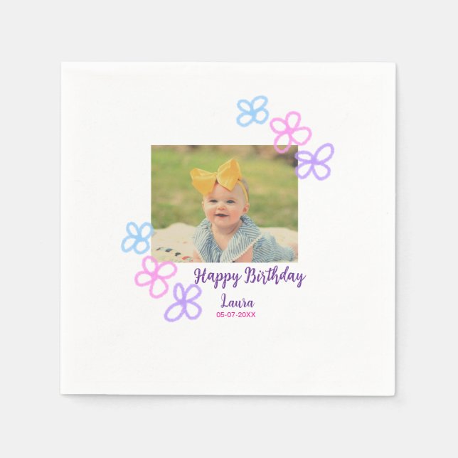 Guardanapo De Papel Filhos bebês primeiro aniversario adicionar nome d (Frente)