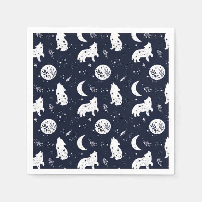 Guardanapo De Papel Filhote de lobo uivando para a lua (Frente)