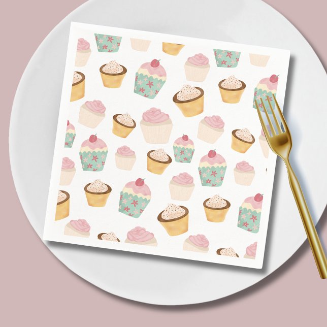 Guardanapo De Papel Filme de cupcakes de aniversário de meninas bonita (Cupcake pattern paper napkins - perfect for baby showers,  afternoon tea and girls birthday parties.)