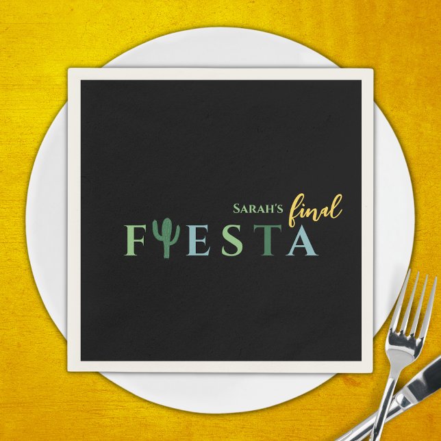 Guardanapo De Papel Final Fiesta Cactus Festa de solteira mexicana (Final fiesta bachelorette party napkins, green and yellow vibrant mexican bachelorette)
