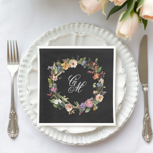 Guardanapo De Papel Fios de Monograma Floral Preto de Arte Fina