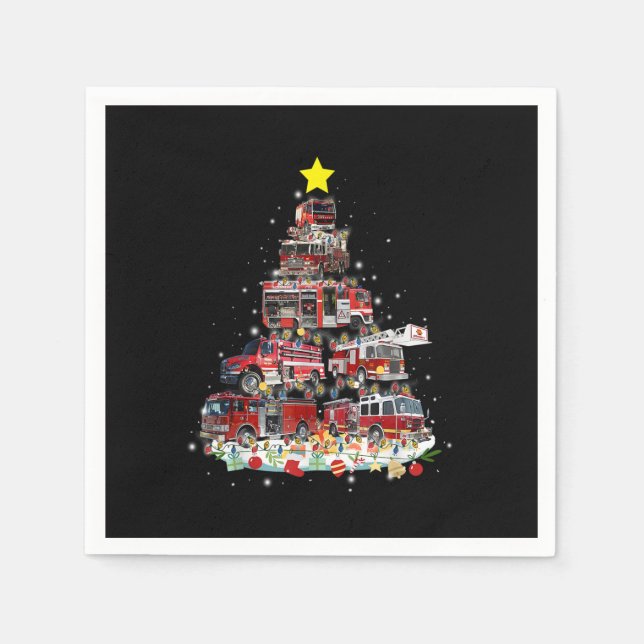 Guardanapo De Papel Firefighter Truck Christmas Tree Funny Xmas Pajama (Frente)