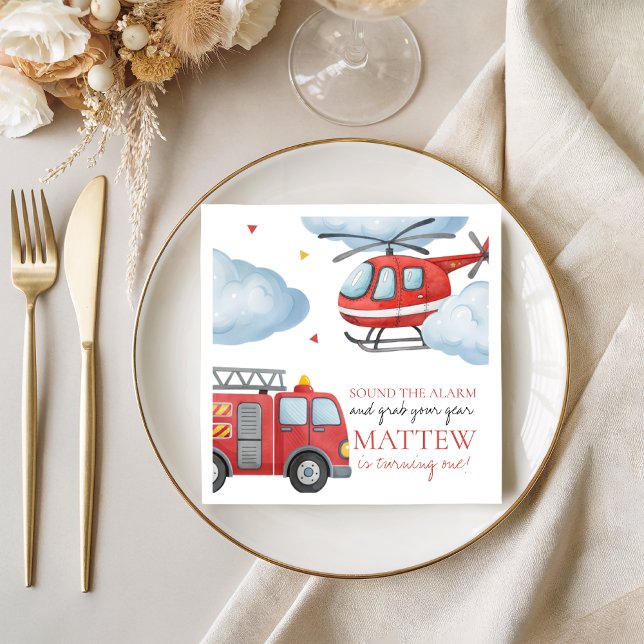 Guardanapo De Papel Firetruck Birthday Party Napkin (Criador carregado)