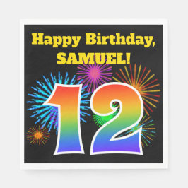 Guardanapo De Papel Fireworks divertido + Rainbow Pattern "12" Anivers