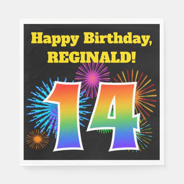 Guardanapo De Papel Fireworks divertido + Rainbow Pattern "14" Anivers (Frente)