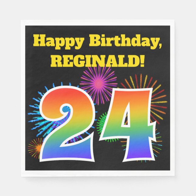 Guardanapo De Papel Fireworks divertido + Rainbow Pattern "24" Anivers (Frente)