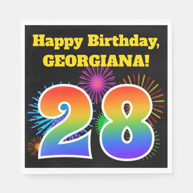 Guardanapo De Papel Fireworks divertido + Rainbow Pattern "28" Anivers (Frente)