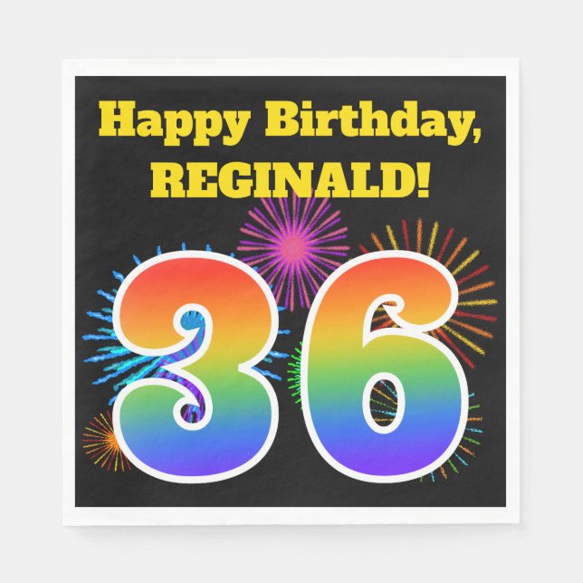 Guardanapo De Papel Fireworks divertido + Rainbow Pattern "36" Anivers (Frente)