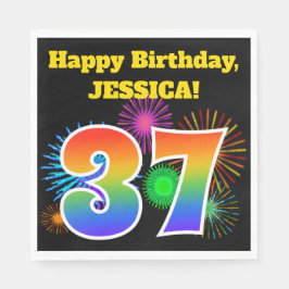 Guardanapo De Papel Fireworks divertido + Rainbow Pattern "37" Anivers