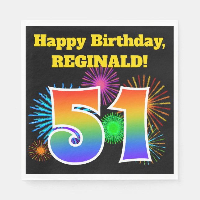 Guardanapo De Papel Fireworks divertido + Rainbow Pattern "51" Anivers (Frente)