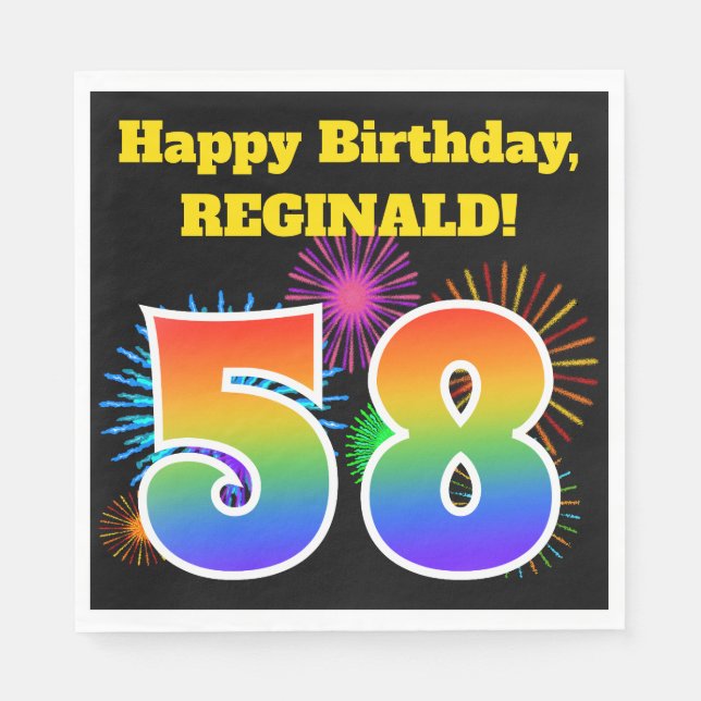 Guardanapo De Papel Fireworks divertido + Rainbow Pattern "58" Anivers (Frente)