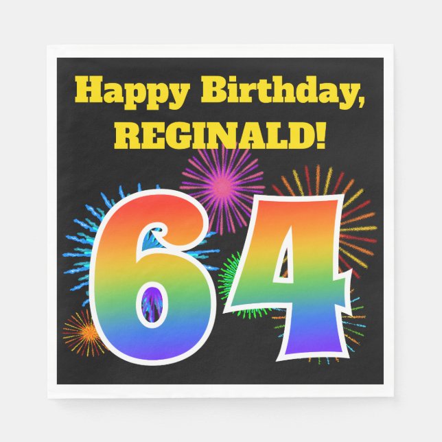 Guardanapo De Papel Fireworks divertido + Rainbow Pattern "64" Anivers (Frente)