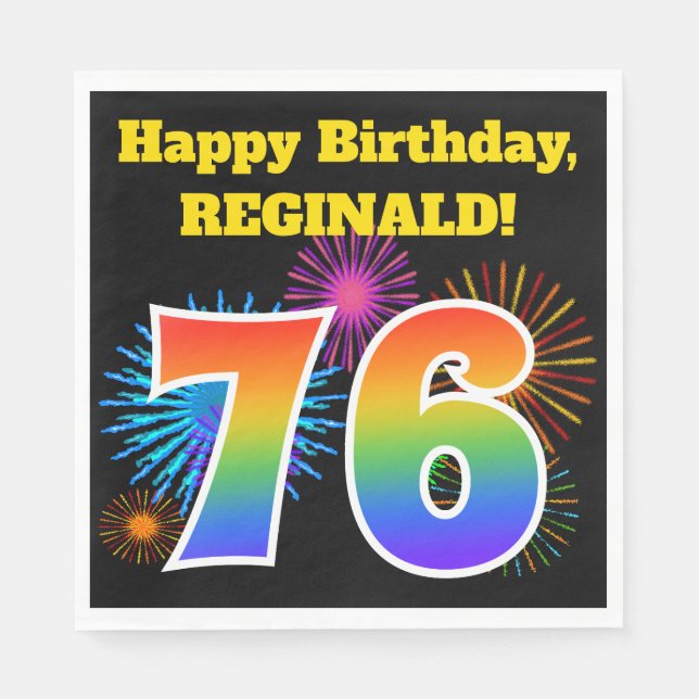 Guardanapo De Papel Fireworks divertido + Rainbow Pattern "76" Anivers (Frente)