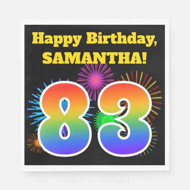 Guardanapo De Papel Fireworks divertido + Rainbow Pattern "83" Anivers (Frente)