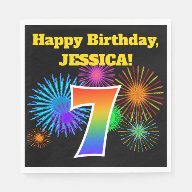 Guardanapo De Papel Fireworks divertido + Rainbow Patterno "7" Anivers (Frente)