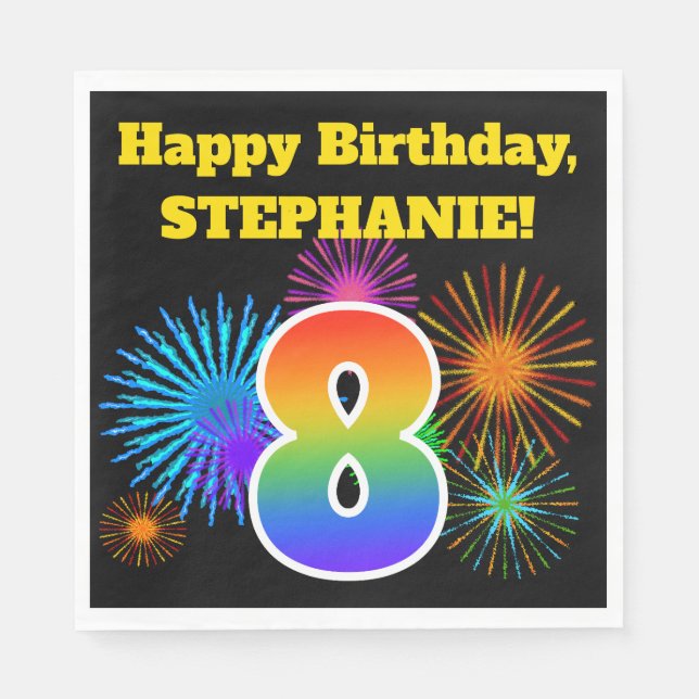 Guardanapo De Papel Fireworks divertido + Rainbow Patterno "8" Anivers (Frente)