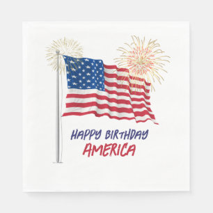 Guardanapo De Papel Fireworks Happy Birthday America and Flag