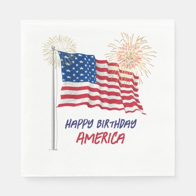 Guardanapo De Papel Fireworks Happy Birthday America and Flag (Frente)