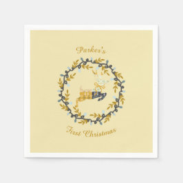 Guardanapo De Papel First Christmas Deer with Wreath Yellow 