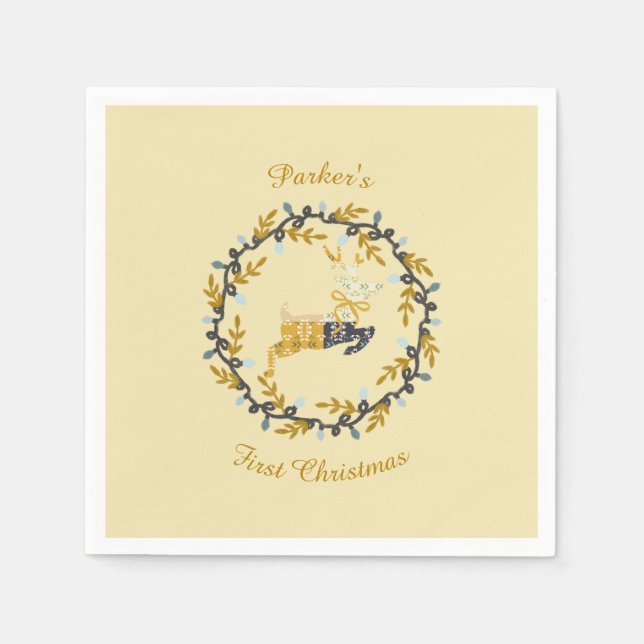 Guardanapo De Papel First Christmas Deer with Wreath Yellow  (Frente)