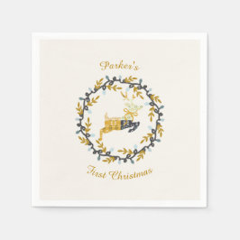 Guardanapo De Papel First Christmas Deer with Wreath Yellow Cream