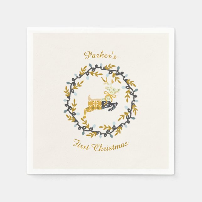 Guardanapo De Papel First Christmas Deer with Wreath Yellow Cream (Frente)