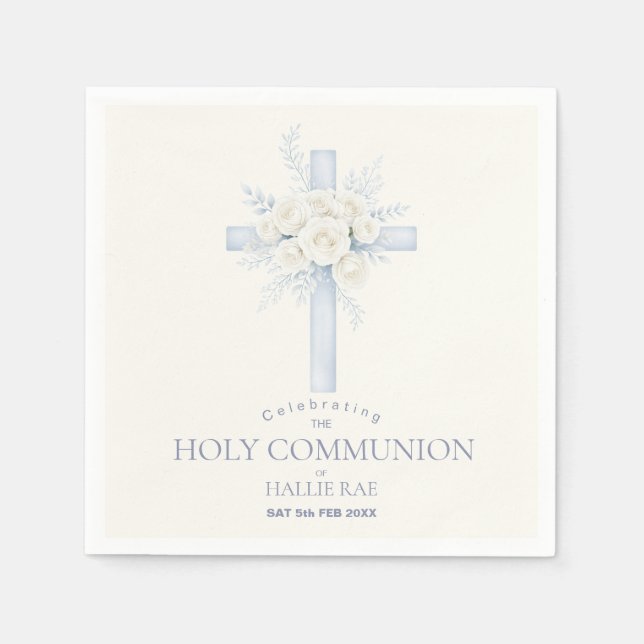 Guardanapo De Papel First Holy Communion Paper Napkins, Floral Cross (Frente)