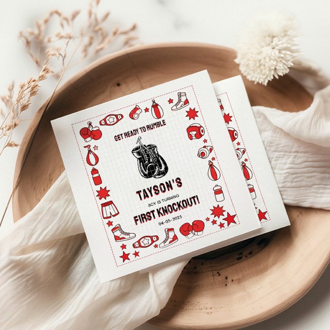 Guardanapo De Papel First Knockout Boxing 1st Birthday – Fun Kids  (First Knockout Boxing 1st Birthday – Fun Kids Napkins
)