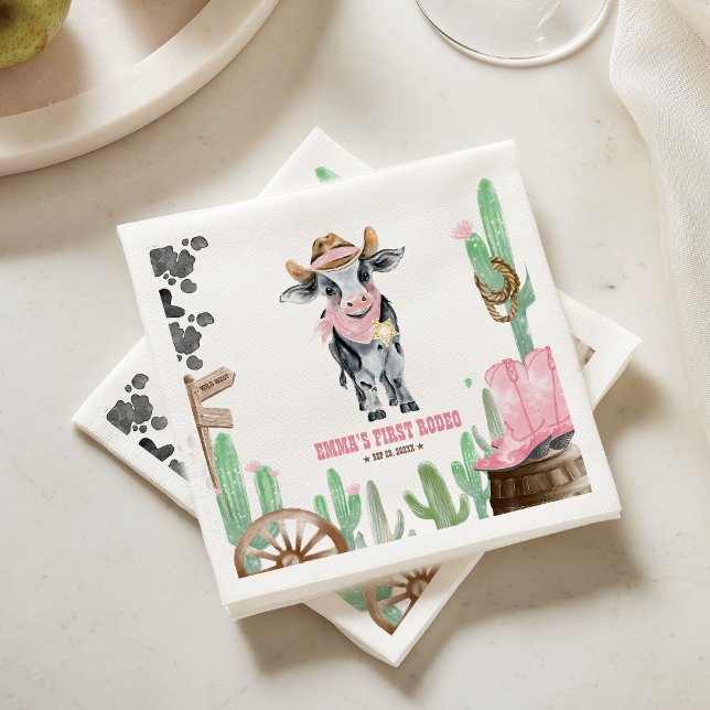 Guardanapo De Papel First Rodeo 1st Birthday Baby Cow (Criador carregado)