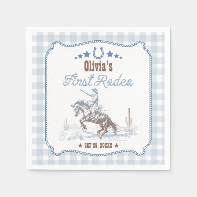 Guardanapo De Papel First Rodeo 1st Birthday Blue Western (Frente)