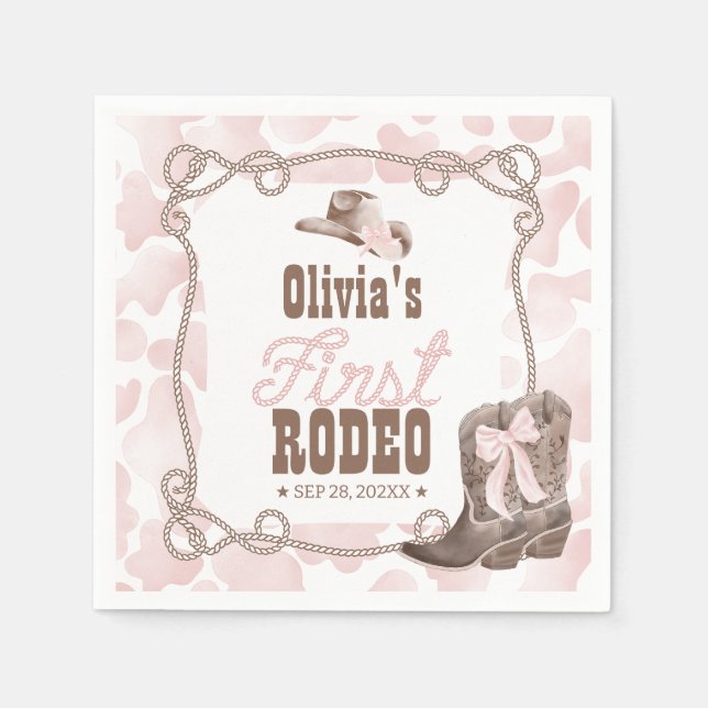 Guardanapo De Papel First Rodeo 1st Birthday Dusty Pink (Frente)