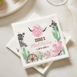 Guardanapo De Papel First Rodeo 1st Birthday Pink Boho Wild West