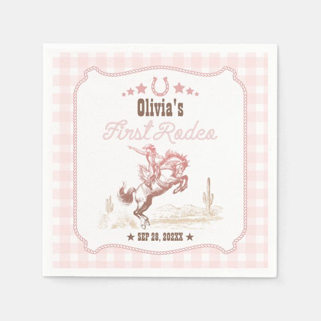 Guardanapo De Papel First Rodeo 1st Birthday Pink Western (Frente)