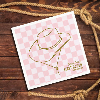 Guardanapo De Papel First Rodeo Cowboy Hat Checkered 1st Birthday 