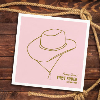 Guardanapo De Papel First Rodeo Cowboy Hat Pink 1st Birthday