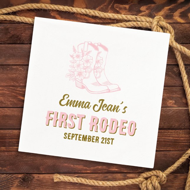 Guardanapo De Papel First Rodeo Pink Floral Cowboy Boots 1st Birthday (First Rodeo Pink Floral Cowboy Boots 1st Birthday Napkins)