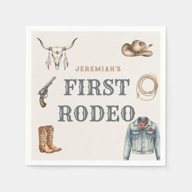 Guardanapo De Papel First Rodeo Wild West Cowboy Blue Birthday (Frente)